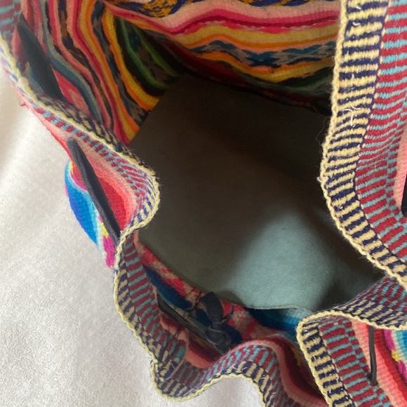 Beautiful colorful one of a kind Mexican made back pack, book bag wool fabric - Picture 10 of 12